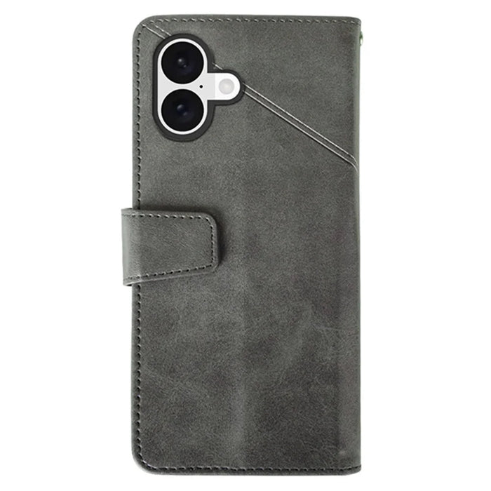 IDEWEI For iPhone 16 Plus Case Leather Wallet Phone Cover Stand Calf Texture - Grey - 5