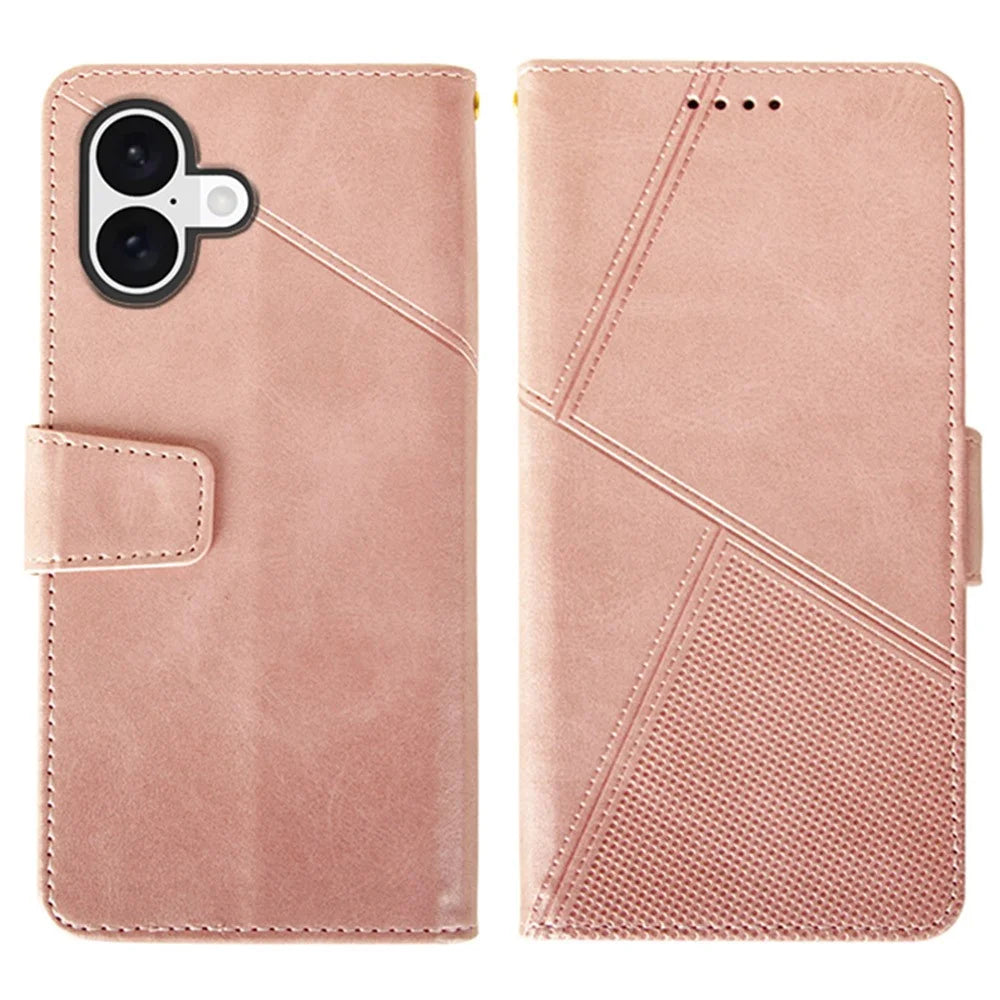 IDEWEI For iPhone 16 Case Leather Wallet Phone Cover Stand Calf Texture - Pink - 1