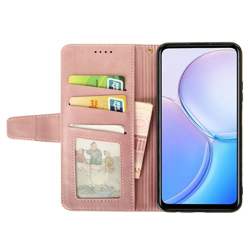 IDEWEI For iPhone 16 Case Leather Wallet Phone Cover Stand Calf Texture - Pink - 2