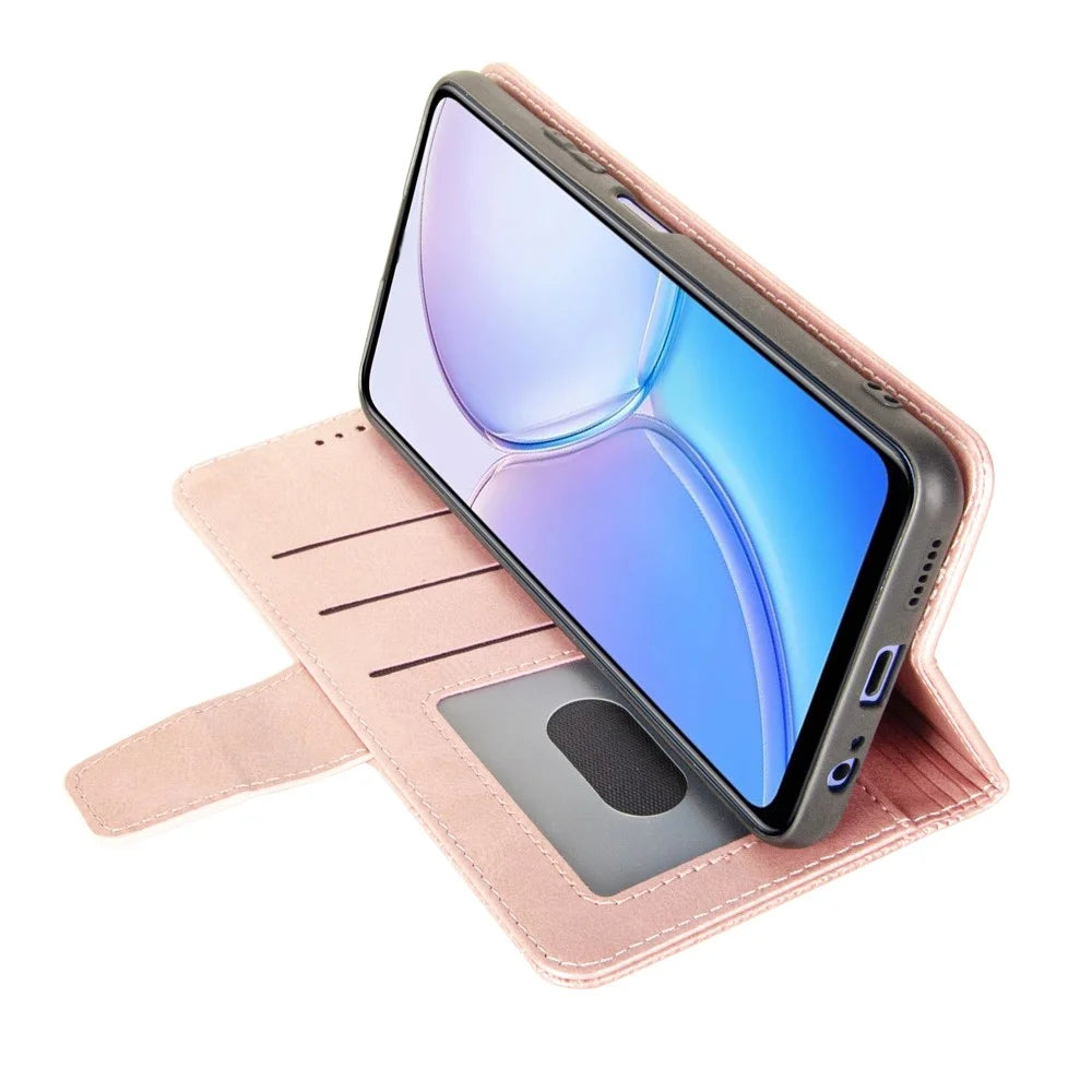 IDEWEI For iPhone 16 Case Leather Wallet Phone Cover Stand Calf Texture - Pink - 3