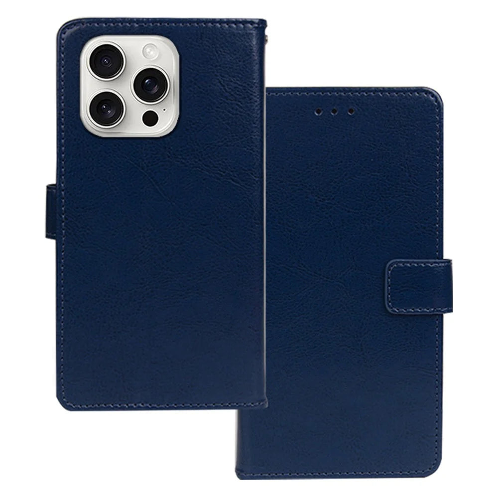 IDEWEI for iPhone 16 Pro Max Case Card Slots Holder Leather Phone Cover Crazy Horse Texture - Blue - 1