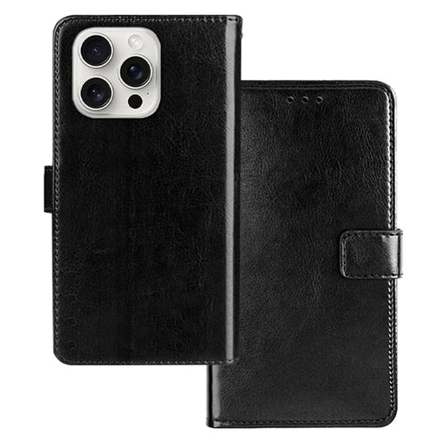 IDEWEI for iPhone 16 Pro Case Card Slots Holder Leather Phone Cover Crazy Horse Texture - Black - 1