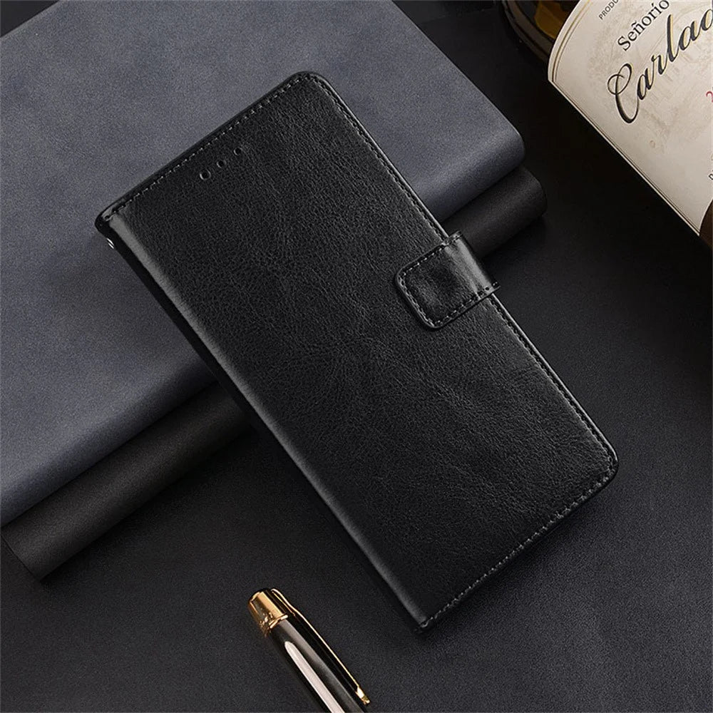 IDEWEI for iPhone 16 Pro Case Card Slots Holder Leather Phone Cover Crazy Horse Texture - Black - 4