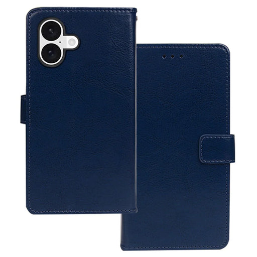 IDEWEI for iPhone 16 Plus Case Card Slots Holder Leather Phone Cover Crazy Horse Texture - Blue - 1