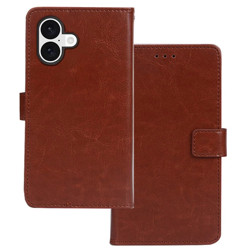 IDEWEI for iPhone 16 Case Card Slots Holder Leather Phone Cover Crazy Horse Texture - Brown - 1