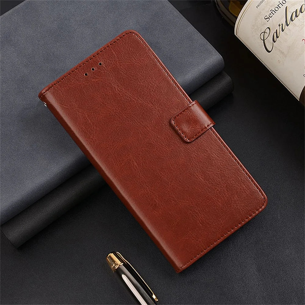 IDEWEI for iPhone 16 Case Card Slots Holder Leather Phone Cover Crazy Horse Texture - Brown - 4