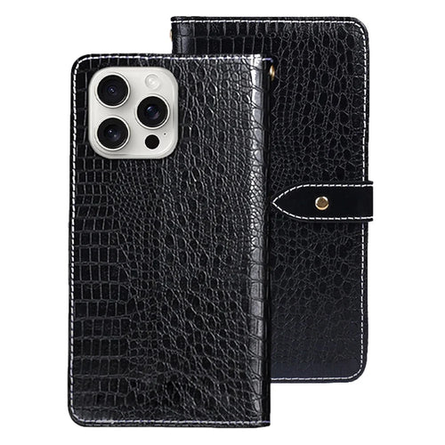 IDEWEI For iPhone 16 Pro Max Case Crocodile Texture PU Leather Flip Phone Cover - Black - 1