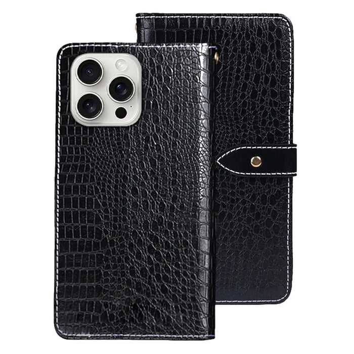 IDEWEI For iPhone 16 Pro Max Case Crocodile Texture PU Leather Flip Phone Cover - Black - 1