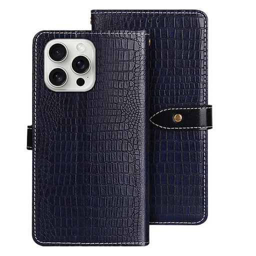 IDEWEI For iPhone 16 Pro Case Crocodile Texture PU Leather Flip Phone Cover - Blue - 1