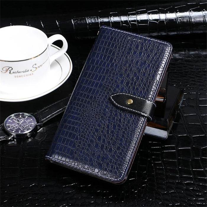 IDEWEI For iPhone 16 Plus Case Crocodile Texture PU Leather Flip Phone Cover - Blue - 5