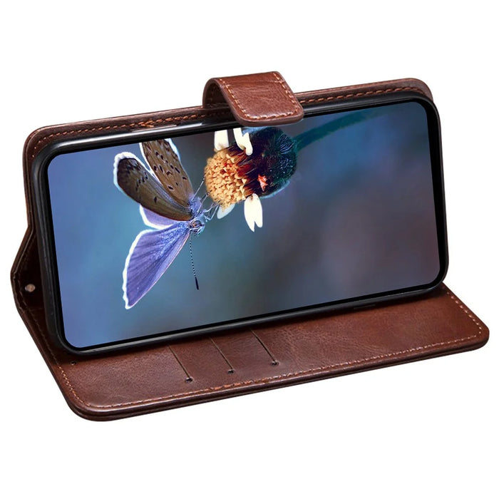 IDEWEI For iPhone 16 Pro Max Stand Case Crazy Horse Texture Leather Phone Cover - Brown - 3