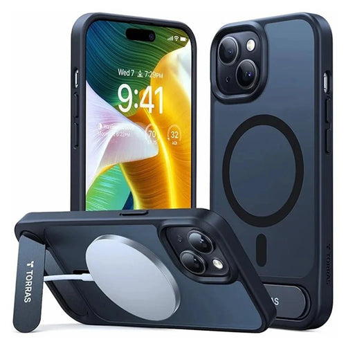 TORRAS Ostand L1 Series For iPhone 15 Case Kickstand TPU+PC Phone Cover Compatible with MagSafe - Black - 1