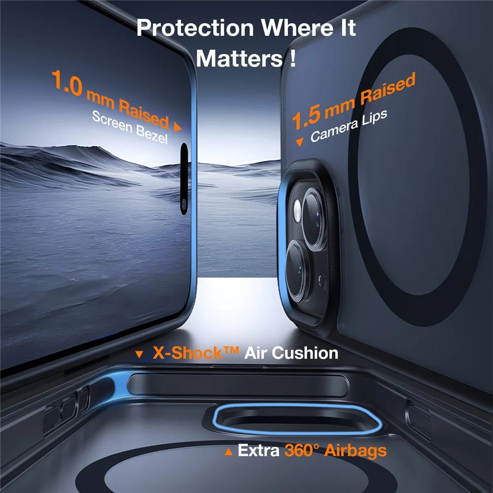 TORRAS Ostand L1 Series For iPhone 15 Case Kickstand TPU+PC Phone Cover Compatible with MagSafe - Black - 6