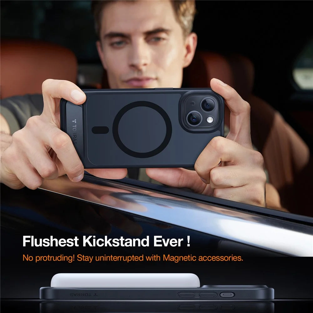 TORRAS Ostand L1 Series For iPhone 15 Case Kickstand TPU+PC Phone Cover Compatible with MagSafe - Black - 7