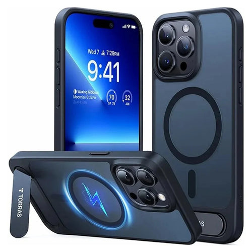 TORRAS Ostand L1 Series For iPhone 15 Pro Max Case Kickstand TPU+PC Phone Cover Compatible with MagSafe - Black - 1