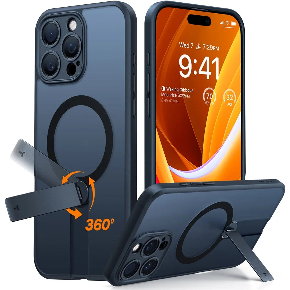 TORRAS Pstand Spin Series For iPhone 16 Pro Case Compatible with MagSafe Rotating Kickstand TPU+PC Phone Cover - Black - 1