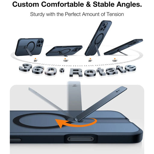 TORRAS Pstand Spin Series For iPhone 16 Pro Case Compatible with MagSafe Rotating Kickstand TPU+PC Phone Cover - Black - 2
