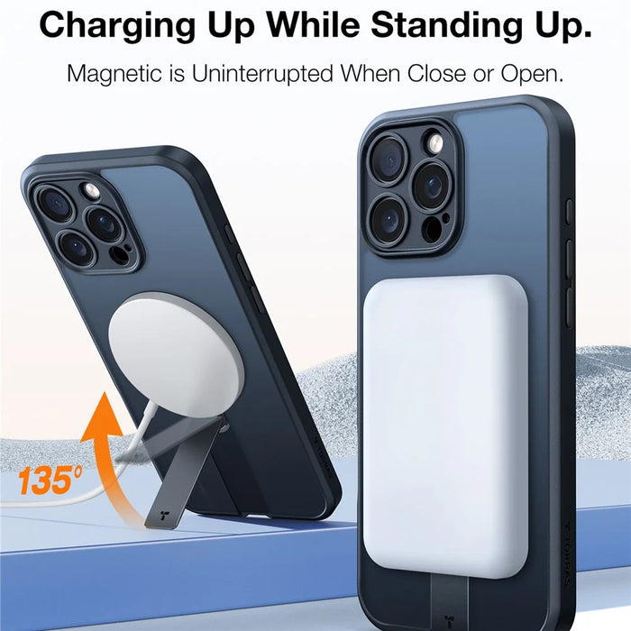 TORRAS Pstand Spin Series For iPhone 16 Pro Case Compatible with MagSafe Rotating Kickstand TPU+PC Phone Cover - Black - 3