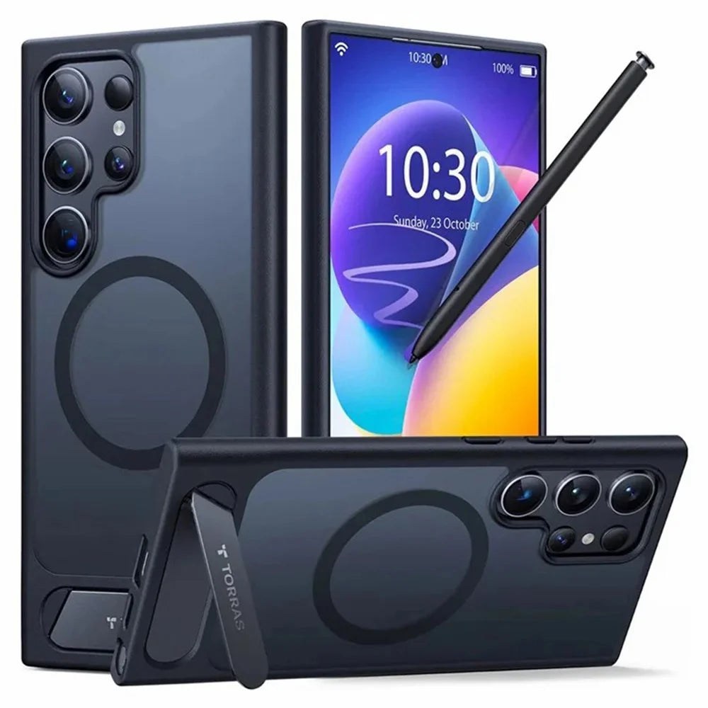 TORRAS Ostand L1 Series For Samsung Galaxy S24 Ultra Case Kickstand TPU+PC Phone Cover Magnetic Case - Black - 1