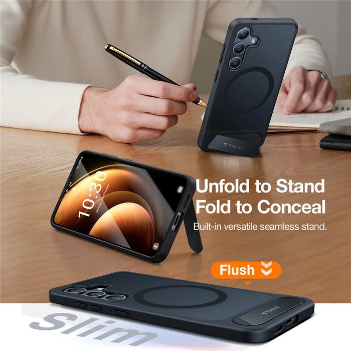 TORRAS Ostand L1 Series For Samsung Galaxy S24 Ultra Case Kickstand TPU+PC Phone Cover Magnetic Case - Black - 5