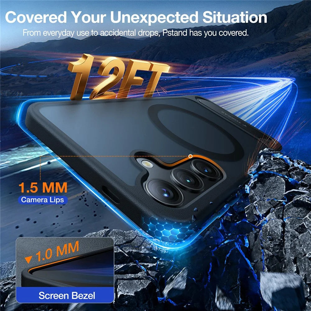 TORRAS Ostand L1 Series For Samsung Galaxy S24 Ultra Case Kickstand TPU+PC Phone Cover Magnetic Case - Black - 6