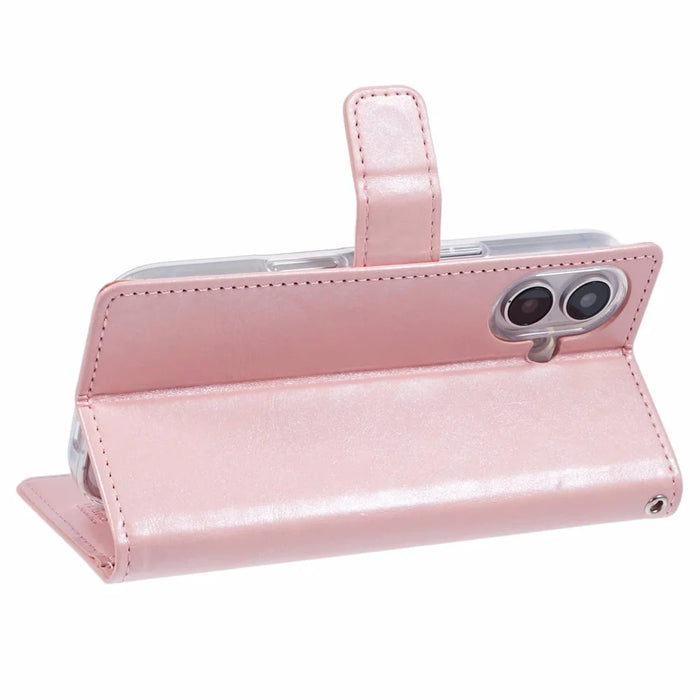 MERCURY GOOSPERY Blue Moon For iPhone 16 Case Stand Full Protection Leather Phone Cover - Pink - 4