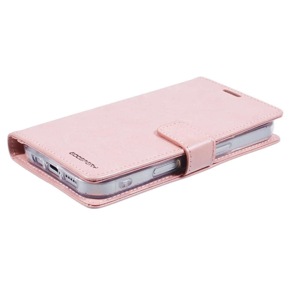 MERCURY GOOSPERY Blue Moon For iPhone 16 Pro Case Stand Full Protection Leather Phone Cover - Pink - 6