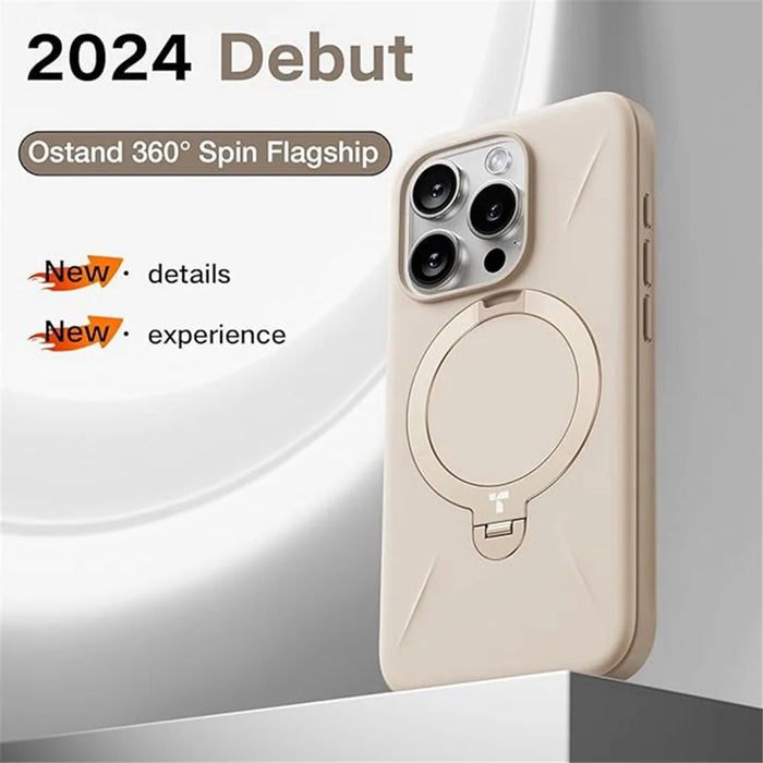 TORRAS Ostand Q3 Silicone Series For iPhone 16 Pro Case Kickstand TPU+PC Phone Cover Compatible with Magsafe - Ivory - 2