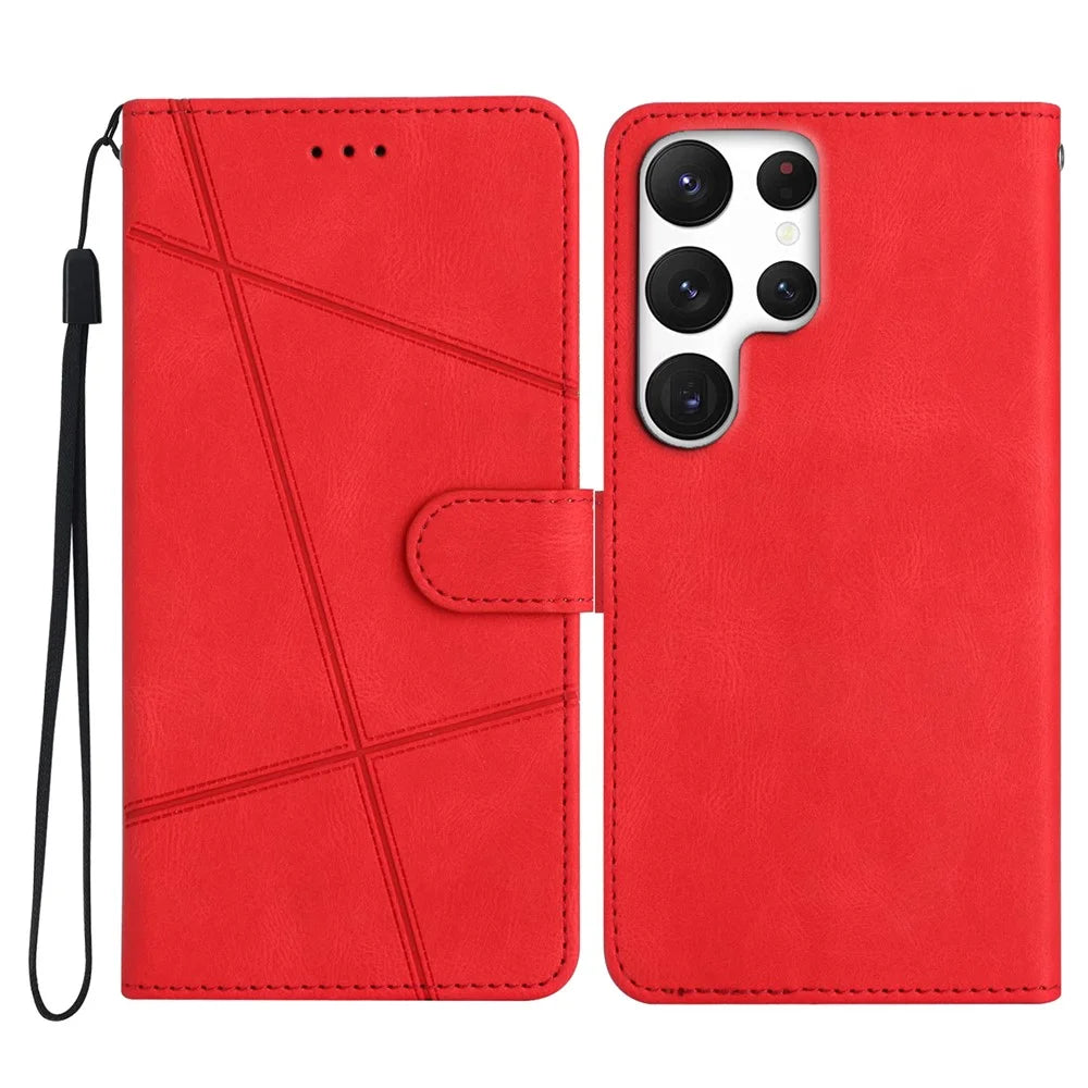 For Samsung Galaxy S25 Ultra Case Crazy Horse Texture PU Leather Wallet Stand Phone Cover - Red - 1