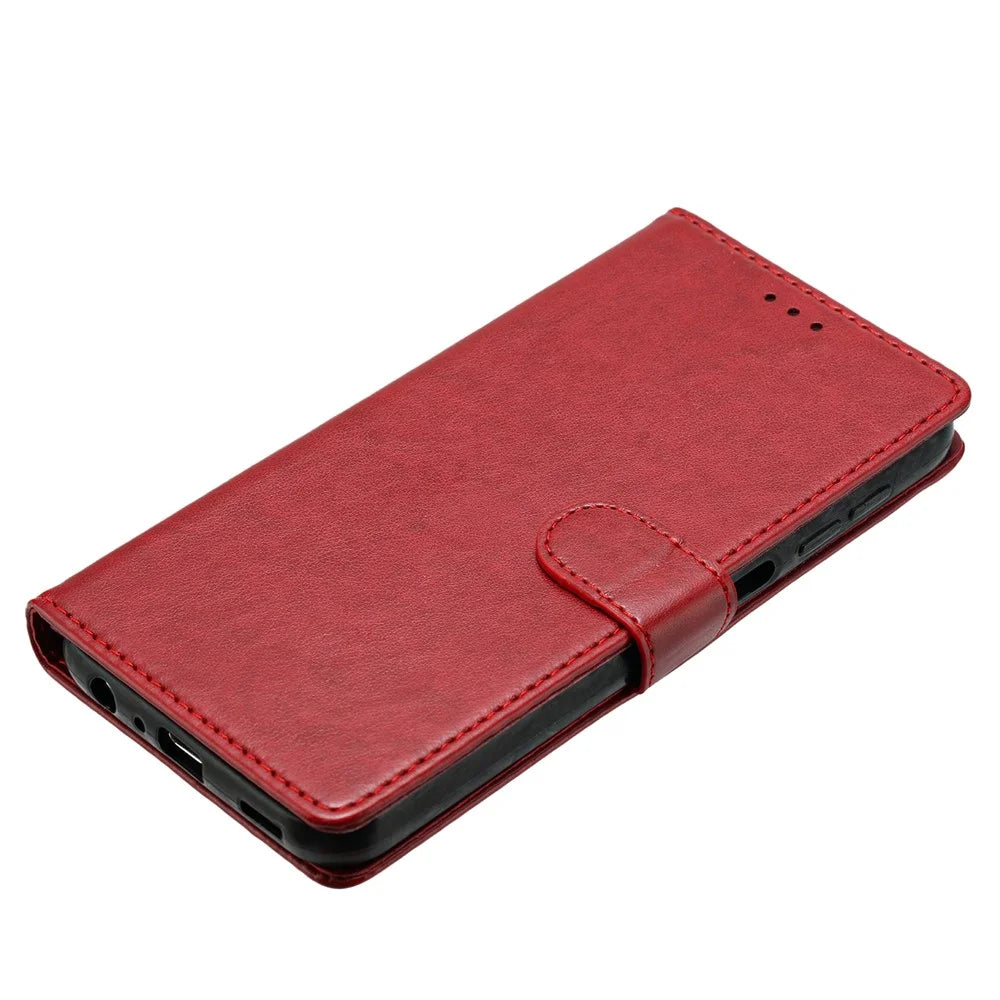 For Samsung Galaxy S25 Stand Case with Card Clots Skin-Touch PU Leather Phone Cover - Red - 4