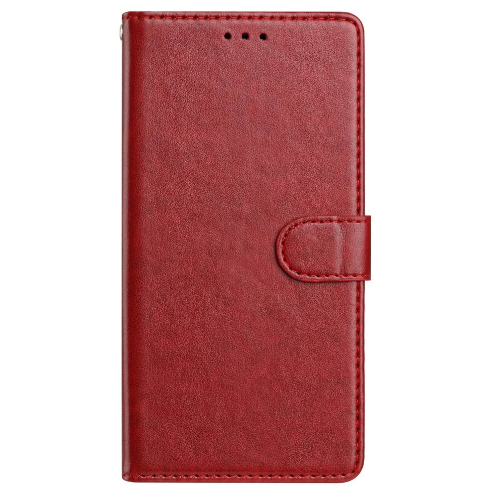 For Samsung Galaxy S25 Stand Case with Card Clots Skin-Touch PU Leather Phone Cover - Red - 5