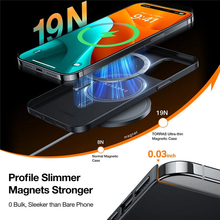 TORRAS Slimfit Mag Series For iPhone 15 Pro Max Case Compatible with MagSafe Hard PC Phone Cover Shockproof Protective Cover - Black - 4