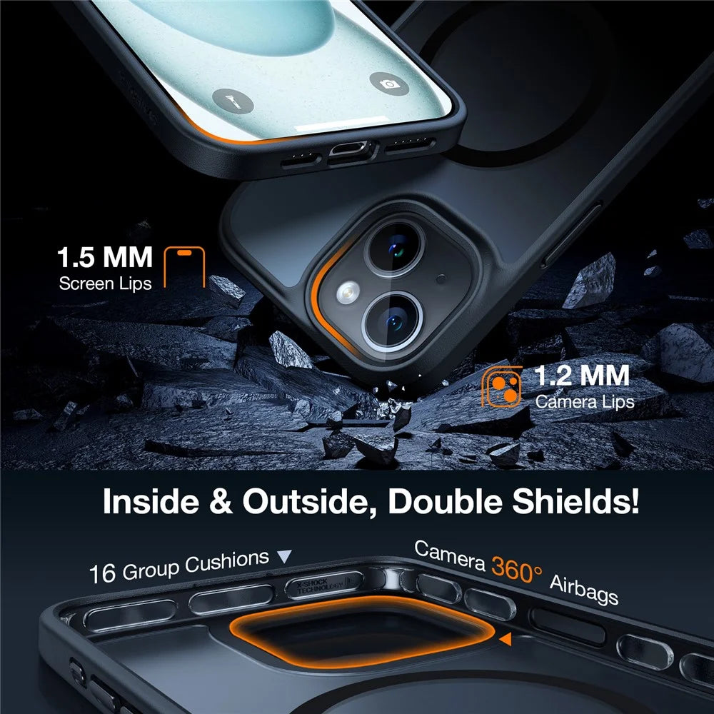 TORRAS Guardian-Mag Series For iPhone 15 Case Compatible with MagSafe Skin-Touch Matte PC+TPU Phone Cover - Black - 5