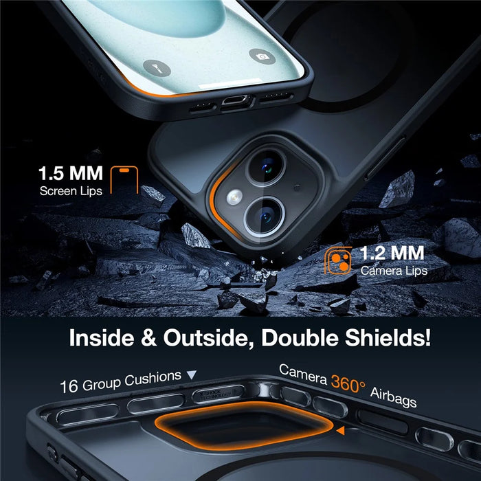 TORRAS Guardian-Mag Series For iPhone 15 Case Compatible with MagSafe Skin-Touch Matte PC+TPU Phone Cover - Black - 5