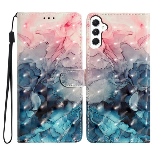 For Samsung Galaxy S25+ Case PU Leather 3D Pattern Printing Wallet Phone Cover - Pink Blue Marble - 1