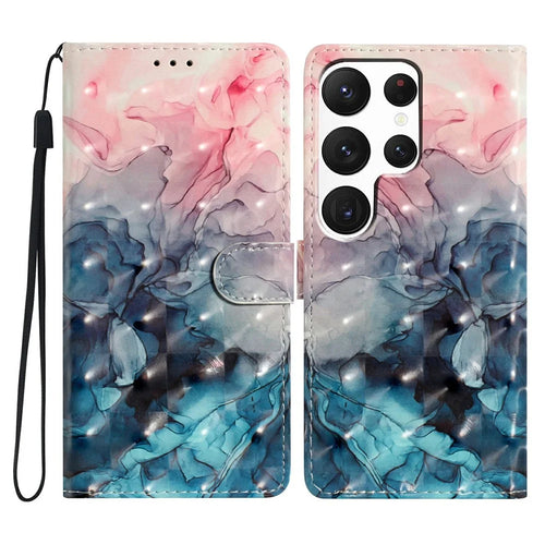 For Samsung Galaxy S25 Ultra Case PU Leather 3D Pattern Printing Wallet Phone Cover - Pink Blue Marble - 1