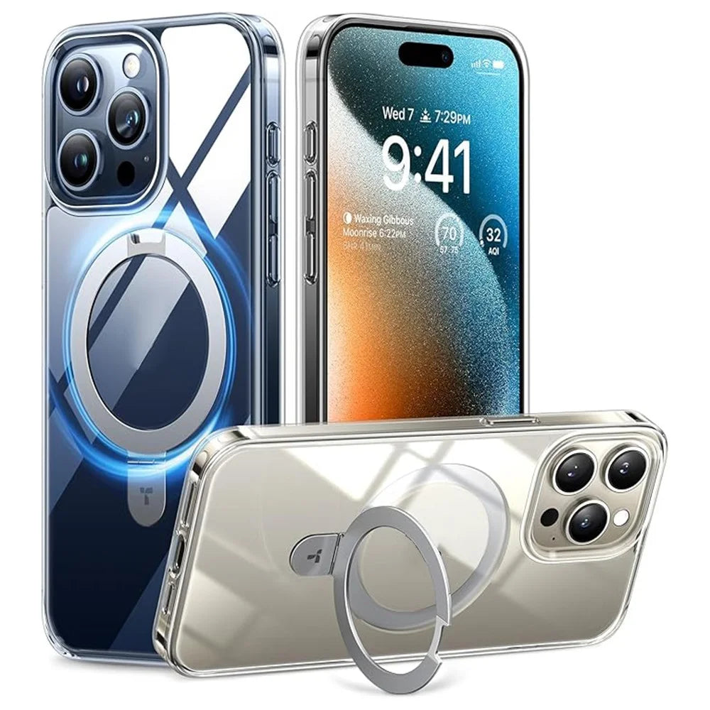 TORRAS Ostand Q1 Guardian Series For iPhone 15 Pro Max Case Magnetic Kickstand PC+TPU Phone Cover - Transparent - 1