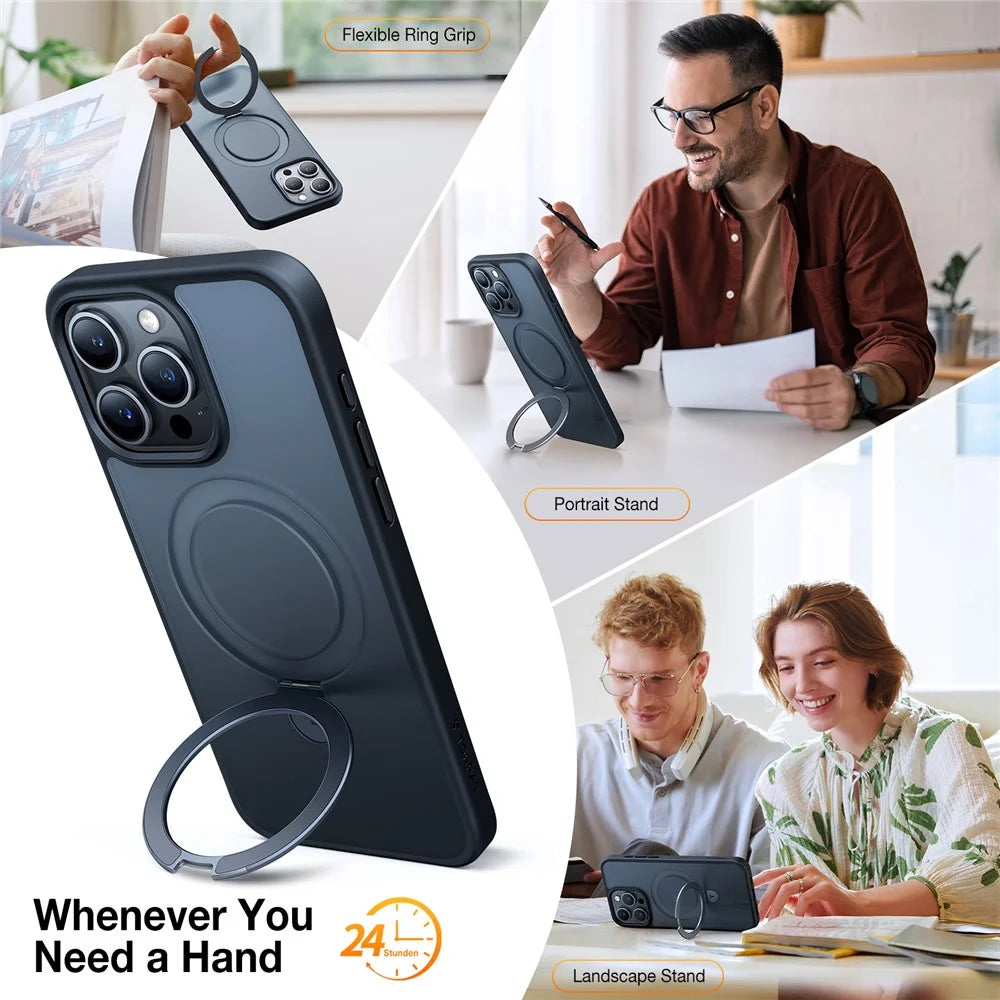 TORRAS Ostand Q1 Guardian Series for iPhone 15 Pro Max Case Compatible with MagSafe Kickstand TPU+PC Phone Cover - Black - 7