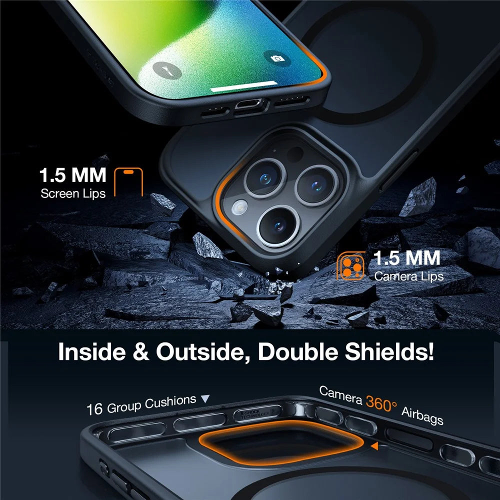 TORRAS Guardian-Mag Series For iPhone 15 Pro Max Case Compatible with MagSafe Skin-Touch Matte PC+TPU Phone Cover - Black - 3