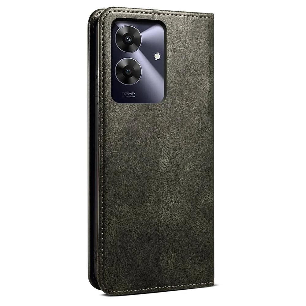 For Realme Note 60 / Narzo N63 4G / C61 (India) 4G / Note 60x 4G / C63 4G / C61 4G Case Crazy Horse Texture Leather Wallet Stand Phone Cover - Green - 6