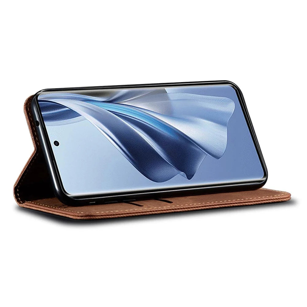 For Realme Note 60 / Narzo N63 4G / C61 (India) 4G / Note 60x 4G / C63 4G / C61 4G Case Jeans Cloth Texture Leather Stand Phone Cover - Coffee - 3