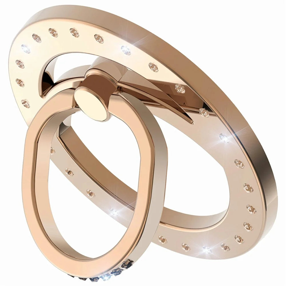 MS-02 Magnetic Phone Ring Holder 360-Degree Rotating Finger Grip Kickstand Rhinestone Decor - Gold - 1
