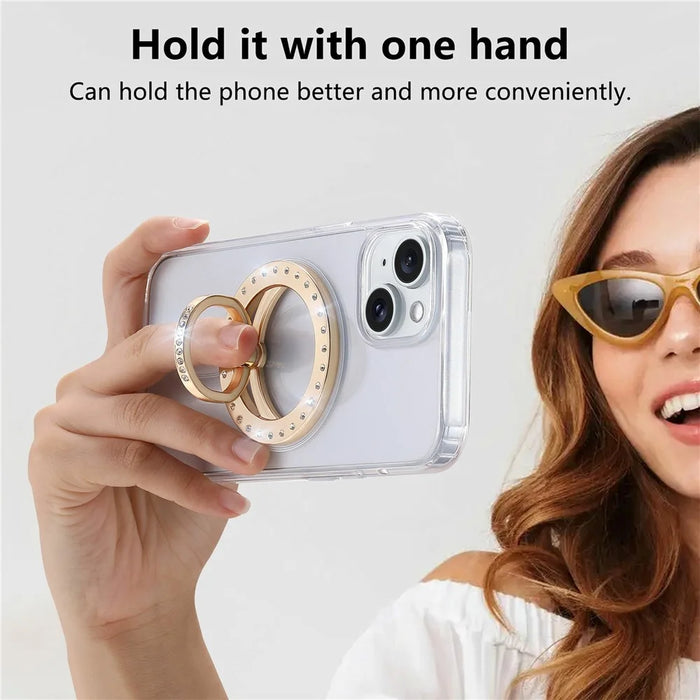 MS-02 Magnetic Phone Ring Holder 360-Degree Rotating Finger Grip Kickstand Rhinestone Decor - Gold - 4