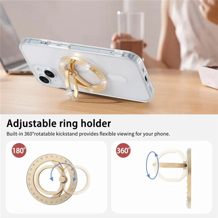MS-02 Magnetic Phone Ring Holder 360-Degree Rotating Finger Grip Kickstand Rhinestone Decor - Gold - 5