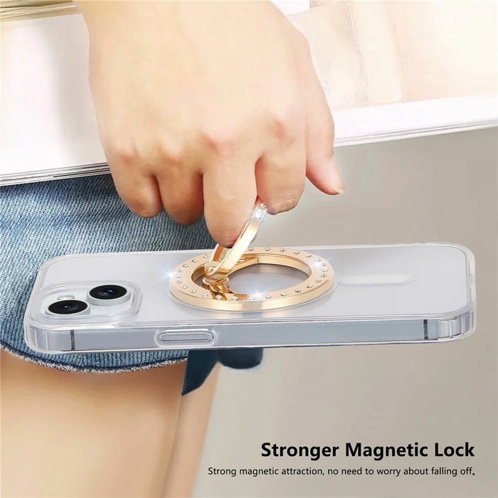 MS-02 Magnetic Phone Ring Holder 360-Degree Rotating Finger Grip Kickstand Rhinestone Decor - Gold - 6