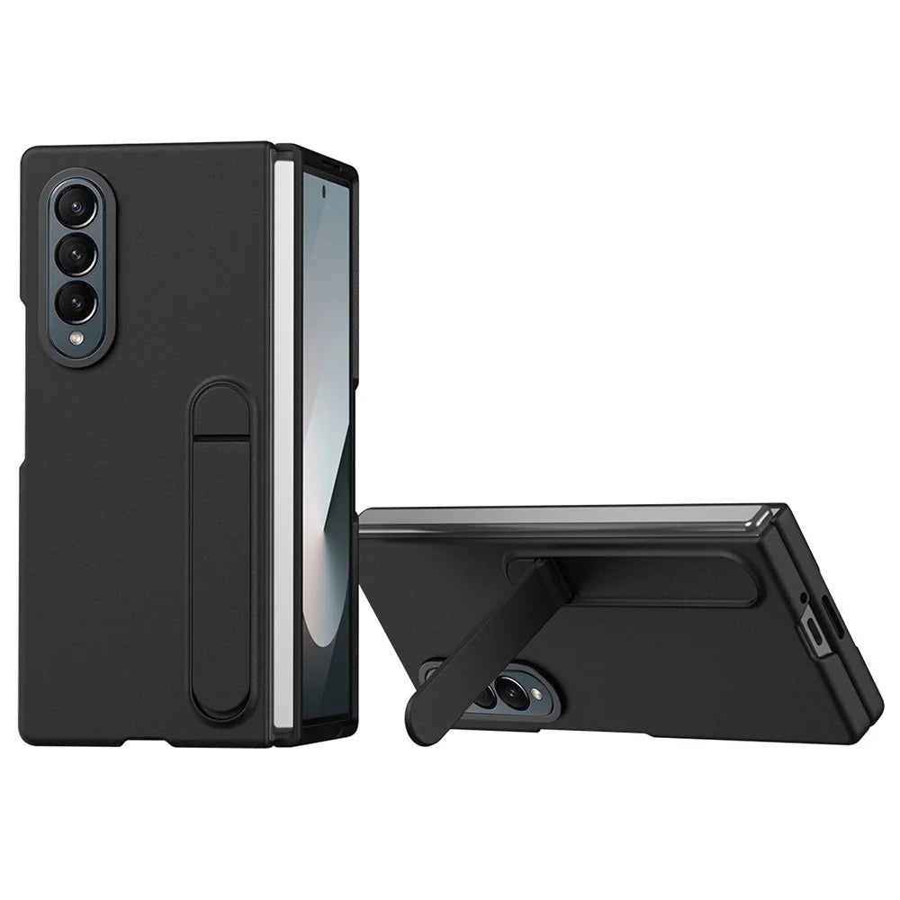 For Samsung Galaxy Z Fold3 5G Case Kickstand PC Phone Cover with Alloy Lens Ring - Black - 1