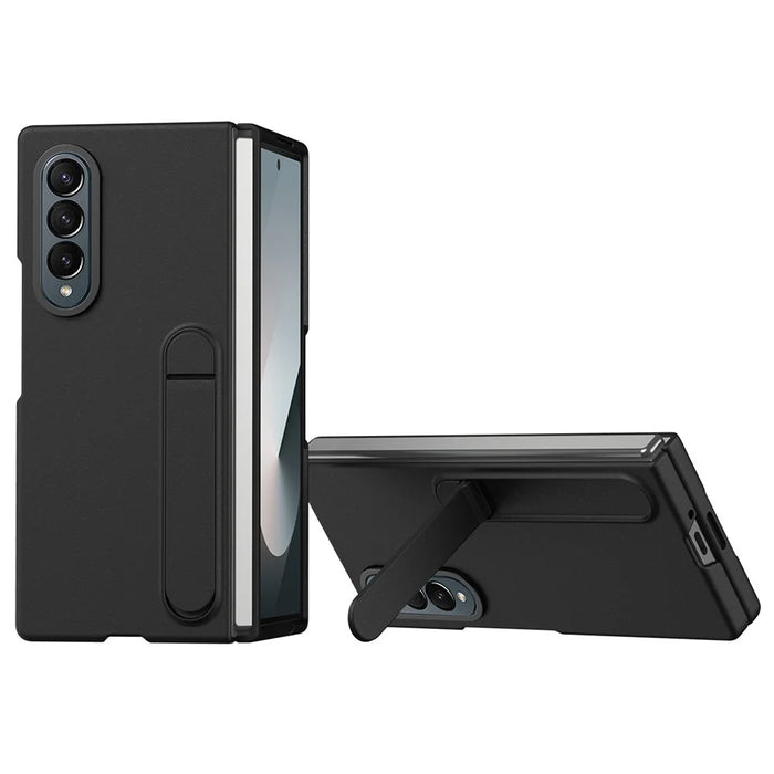 For Samsung Galaxy Z Fold3 5G Case Kickstand PC Phone Cover with Alloy Lens Ring - Black - 1