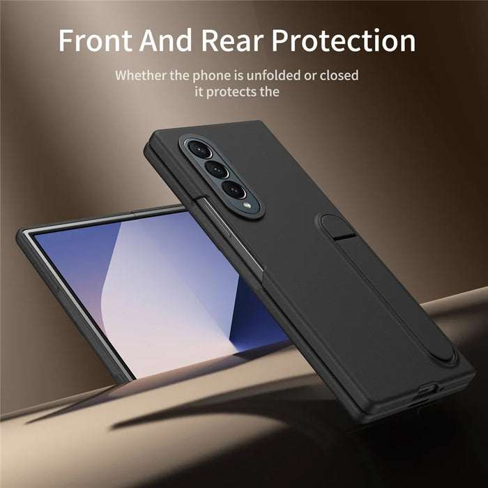 For Samsung Galaxy Z Fold3 5G Case Kickstand PC Phone Cover with Alloy Lens Ring - Black - 6