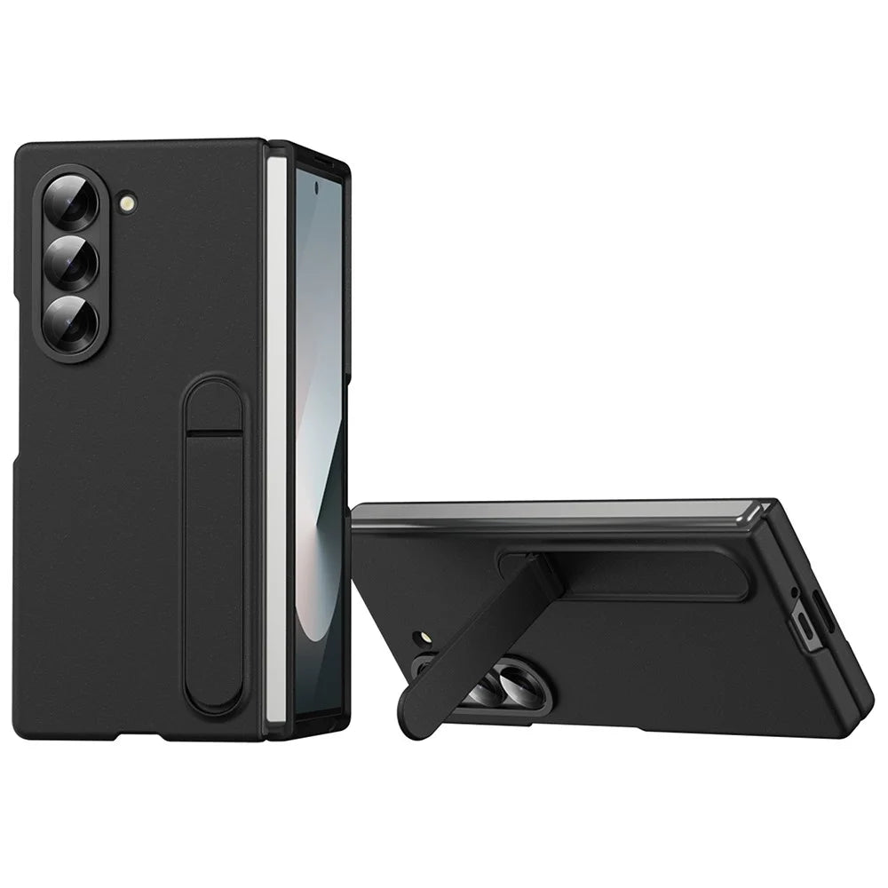For Samsung Galaxy Z Fold5 5G Case Kickstand PC Phone Cover with Alloy Lens Ring - Black - 1
