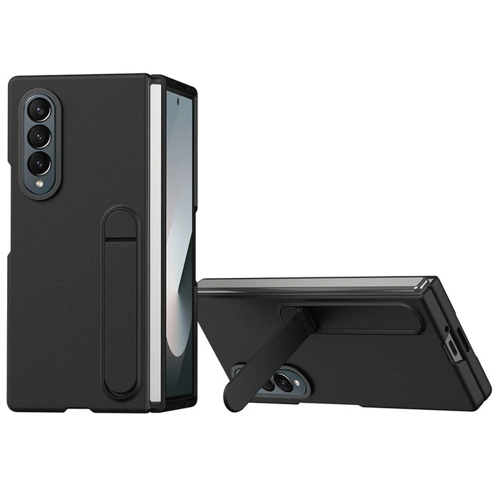 For Samsung Galaxy Z Fold4 5G Case Kickstand PC Phone Cover with Alloy Lens Ring - Black - 1